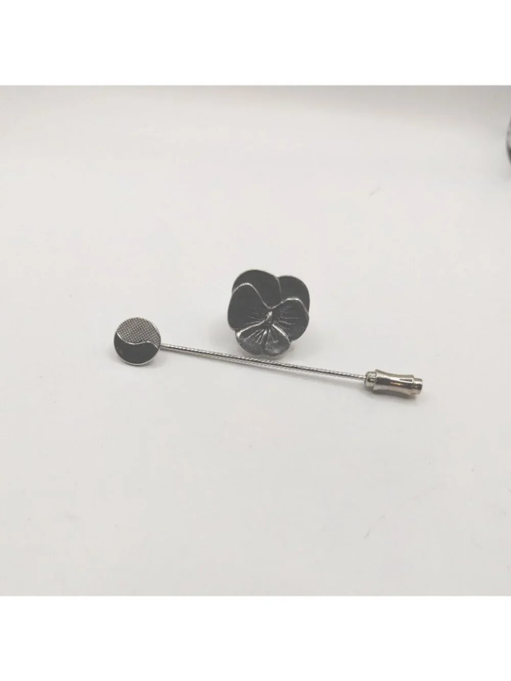 Lot Of 2/stick Pin Silver Tone Signed MV31984 Ying Yang pansy VTG